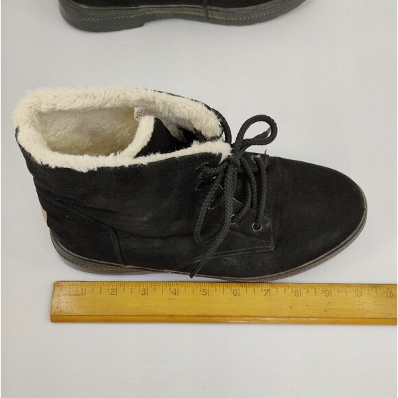 SQL Black Suede Boots Faux Fur lined  Black and Cream  Lace up size 7.5 - Picture 13 of 16